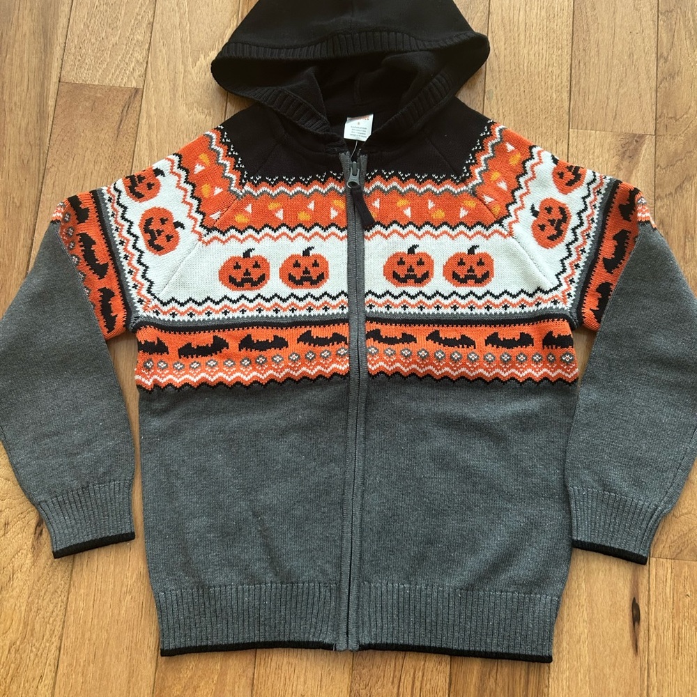 Gymboree Halloween Pumpkin Sweater - Gray, Orange, Black